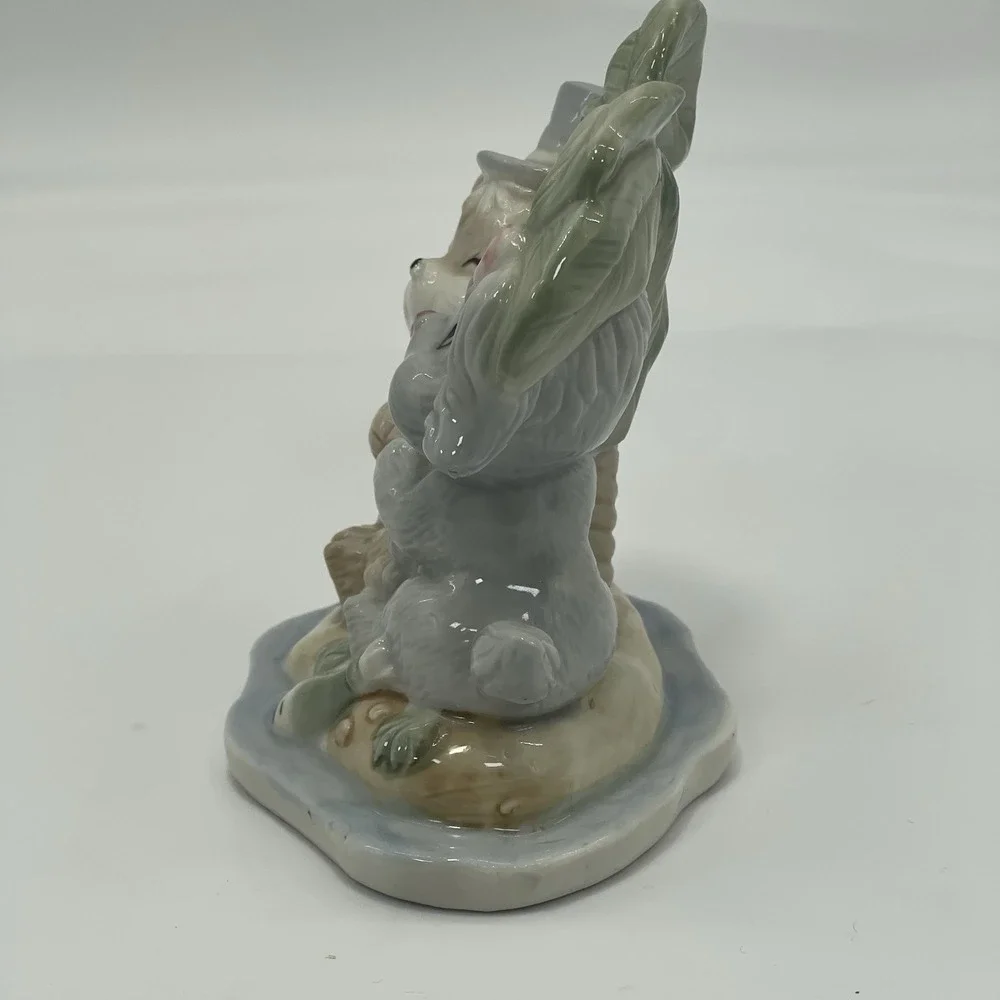 Vintage Porcelain Dogs Puppy Love Figurines Island Tropical Palm Tree Bow‎ Hat